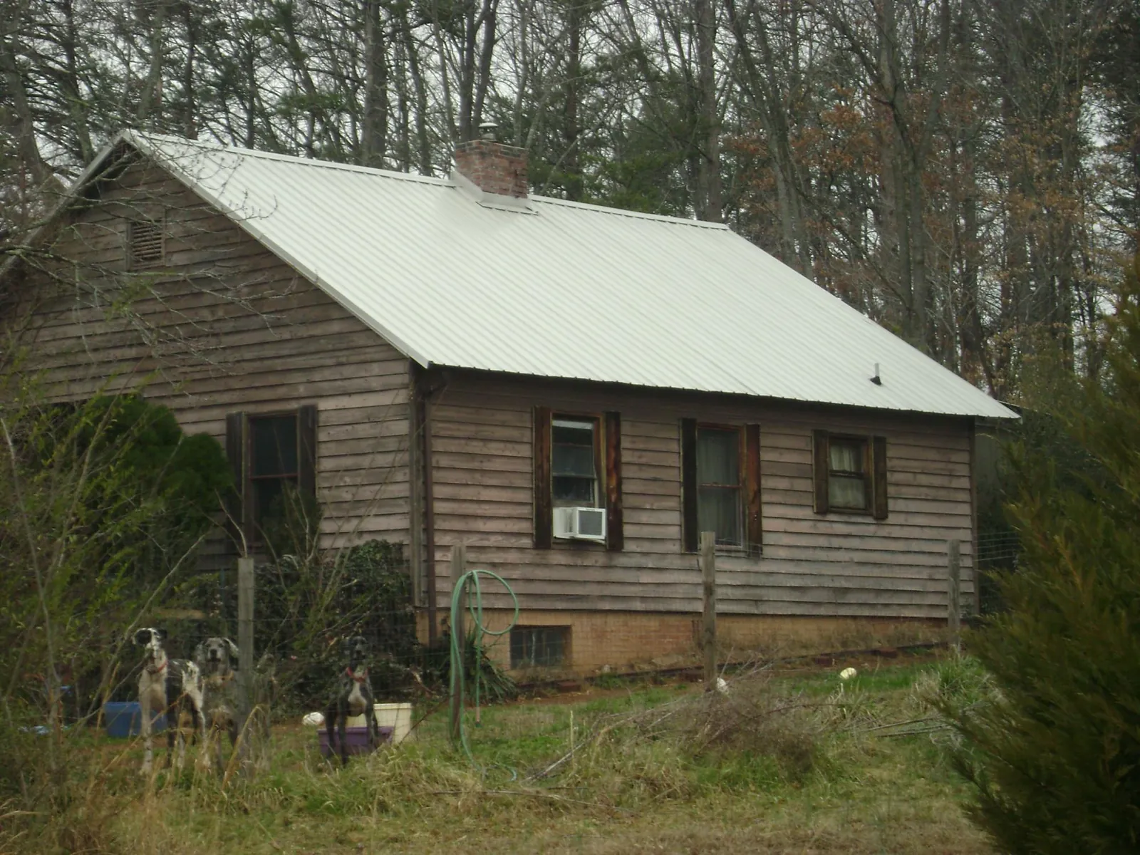 White metal roof on an old wood sided farmhouse, from a Asphalt Shingle Roof Repair job in North East